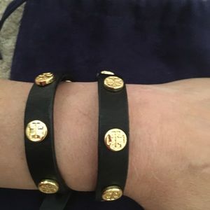 Tory Burch leather wrap bracelet with gold studs